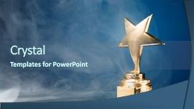  Presentation with gold trophy - PPT theme featuring gold star trophy in smoke background and a ocean colored foreground