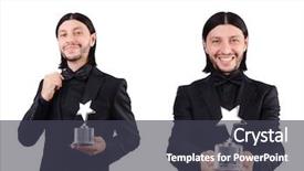  Presentation with white gold award - Presentation theme with gold stars sports - businessman with star award isolated background and a  colored foreground