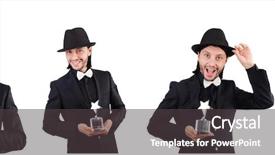  Presentation with white gold award - Amazing slide deck having gold stars sports - businessman with star award isolated backdrop and a dark gray colored foreground