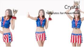  Presentation with boxer - Amazing PPT theme having gold stars sports - young female boxer with cup backdrop and a sky blue colored foreground