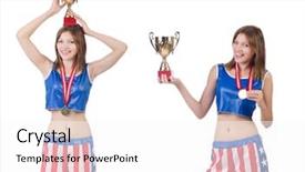  Presentation with boxer - Cool new PPT layouts with gold stars sports - young female boxer with cup backdrop and a white colored foreground