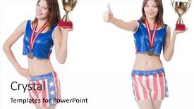  Presentation with fight two boxer boxing - Amazing presentation design having gold stars sports - young female boxer with cup backdrop and a white colored foreground
