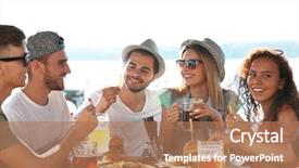  Presentation with jesus out of the tumb - Theme having gold talking - group of friends hanging background and a coral colored foreground