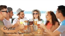  Presentation with together we focus - Beautiful theme featuring gold talking - group of friends hanging backdrop and a coral colored foreground