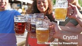  Presentation with friends - PPT layouts with gold talking - group of friends hanging background and a tawny brown colored foreground