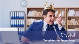  Presentation with office king - Theme consisting of gold talking - king businessman working background and a ocean colored foreground