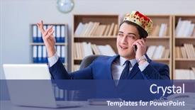  Presentation with office king - Colorful presentation enhanced with gold talking - king businessman working backdrop and a ocean colored foreground