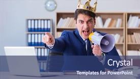  Presentation with office king - Colorful presentation theme enhanced with gold talking - king businessman working backdrop and a ocean colored foreground