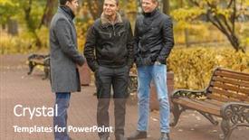  Presentation with black men - Colorful slide set enhanced with gold talking - three young men in black backdrop and a coral colored foreground