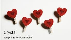  Presentation with smart watch red heart - Audience pleasing PPT theme consisting of gold ticket - red heart shaped pegs backdrop and a  colored foreground