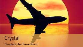  Presentation with plane - Presentation design with gold ticket - sundown and plane silhouette see background and a yellow colored foreground