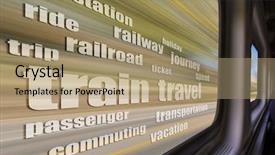  Presentation with ticket - Colorful PPT layouts enhanced with gold ticket - train travel word cloud backdrop and a coral colored foreground