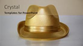  Presentation with top hat - Colorful presentation theme enhanced with gold top hat fedora hat golden hat for props in movies photos or fashion backdrop and a yellow colored foreground