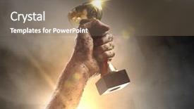  Presentation with winner cup - Beautiful presentation design featuring gold trophy - we did it hand tighten backdrop and a violet colored foreground