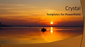  Presentation with sunset water seagull - Audience pleasing slides consisting of gold wave - sunset on river backdrop and a gold colored foreground