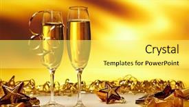  Presentation with two glasses of champagne - Theme consisting of gold wine celebration - champagne glasses ready to bring background and a yellow colored foreground