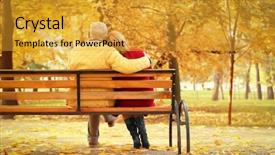  Presentation with elderly - Cool new PPT theme with golden age - elderly couple sitting on bench backdrop and a gold colored foreground