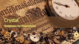  Presentation with old age - Slides consisting of golden age - gears on the old banknote background and a tawny brown colored foreground