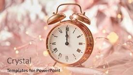  Presentation with string lights - Presentation theme with golden-alarmclock-with-time background and a coral colored foreground