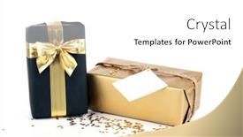  Presentation with christmas black - Audience pleasing presentation consisting of golden and black christmas gift box with blank card backdrop and a white colored foreground