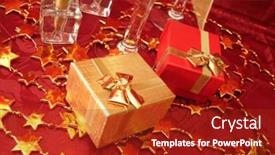  Presentation with red stars - Amazing slide set having golden-and-red-gift-boxes backdrop and a crimson colored foreground