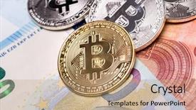  Presentation with gold and silver balloons - Audience pleasing slides consisting of golden and silver bitcoin coins backdrop and a coral colored foreground