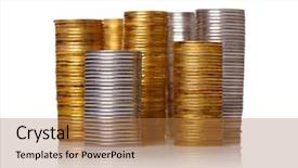  Presentation with silver and gold - Cool new presentation theme with golden and silver coin stacks backdrop and a coral colored foreground