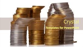  Presentation with silver - Audience pleasing PPT theme consisting of golden-and-silver-coin-stacks backdrop and a  colored foreground
