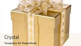  Presentation with gift - Slide set consisting of golden anniversary - gift box isolated on white background and a  colored foreground