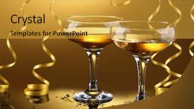  Presentation with streamer - Colorful presentation enhanced with golden anniversary - glasses of champagne and streamer backdrop and a yellow colored foreground
