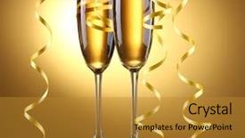  Presentation with golden yellow - Presentation theme enhanced with golden anniversary - glasses of champagne and streamer background and a gold colored foreground