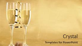  Presentation with champagne - PPT layouts featuring golden anniversary - glasses of champagne in holiday background and a yellow colored foreground