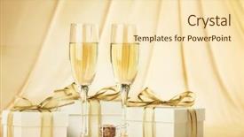  Presentation with two glasses of champagne - Theme having golden anniversary - glasses of champagne with gift background and a lemonade colored foreground