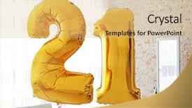  Presentation with birthday celebration - PPT theme with golden balloons for 21st birthday background and a coral colored foreground