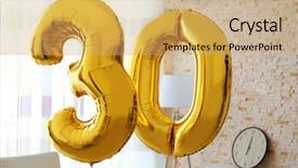 Presentation with birthday celebration - Presentation enhanced with golden balloons for 30th birthday background and a coral colored foreground