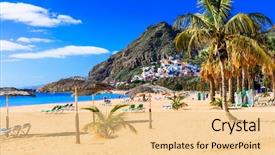  Presentation with beautiful golf courses - Beautiful slide deck featuring golden beautiful beach las teresitas backdrop and a lemonade colored foreground