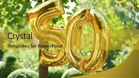  Presentation with balloons - Amazing theme having golden birthday balloons on green backdrop and a gold colored foreground