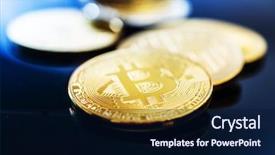  Presentation with money bitcoin - Cool new PPT layouts with golden bitcoin and mound backdrop and a navy blue colored foreground