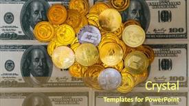  Presentation with money bitcoin - Presentation theme with golden bitcoin and mound background and a  colored foreground