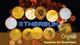  Presentation with money bitcoin - Beautiful slide set featuring golden bitcoin and mound backdrop and a tawny brown colored foreground