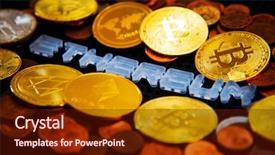  Presentation with money bitcoin - Beautiful PPT theme featuring golden bitcoin and mound backdrop and a tawny brown colored foreground