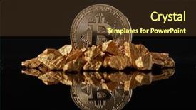  Presentation with money bitcoin crypto currency gold - PPT layouts having golden bitcoin coin and mound background and a tawny brown colored foreground