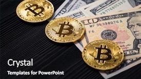  Presentation with money bitcoin crypto currency gold - Presentation design with digital cash - golden bitcoin coin on us background and a black colored foreground