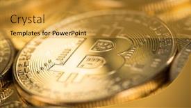  Presentation with money bitcoin - Cool new slide set with golden-bitcoin-coin-virtual-money backdrop and a gold colored foreground