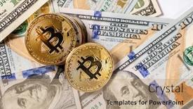  Presentation with bitcoin - Beautiful slide deck featuring golden-bitcoin-coin backdrop and a coral colored foreground