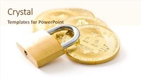  Presentation with cryptocurrency - Slide set with golden bitcoin cryptocurrency and padlock background and a cream colored foreground