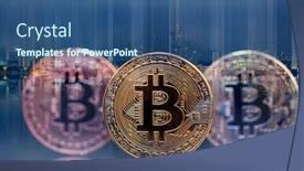  Presentation with money bitcoin - PPT theme enhanced with golden-bitcoin-cryptocurrency-new-virtual background and a ocean colored foreground