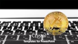  Presentation with cryptocurrency - Theme featuring golden-bitcoin-cryptocurrency-on-computer background and a dark gray colored foreground