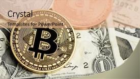  Presentation with money bitcoin - Audience pleasing PPT theme consisting of golden bitcoin on money background backdrop and a coral colored foreground