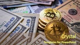  Presentation with money bitcoin - Beautiful presentation featuring golden bitcoin on money bills backdrop and a tawny brown colored foreground